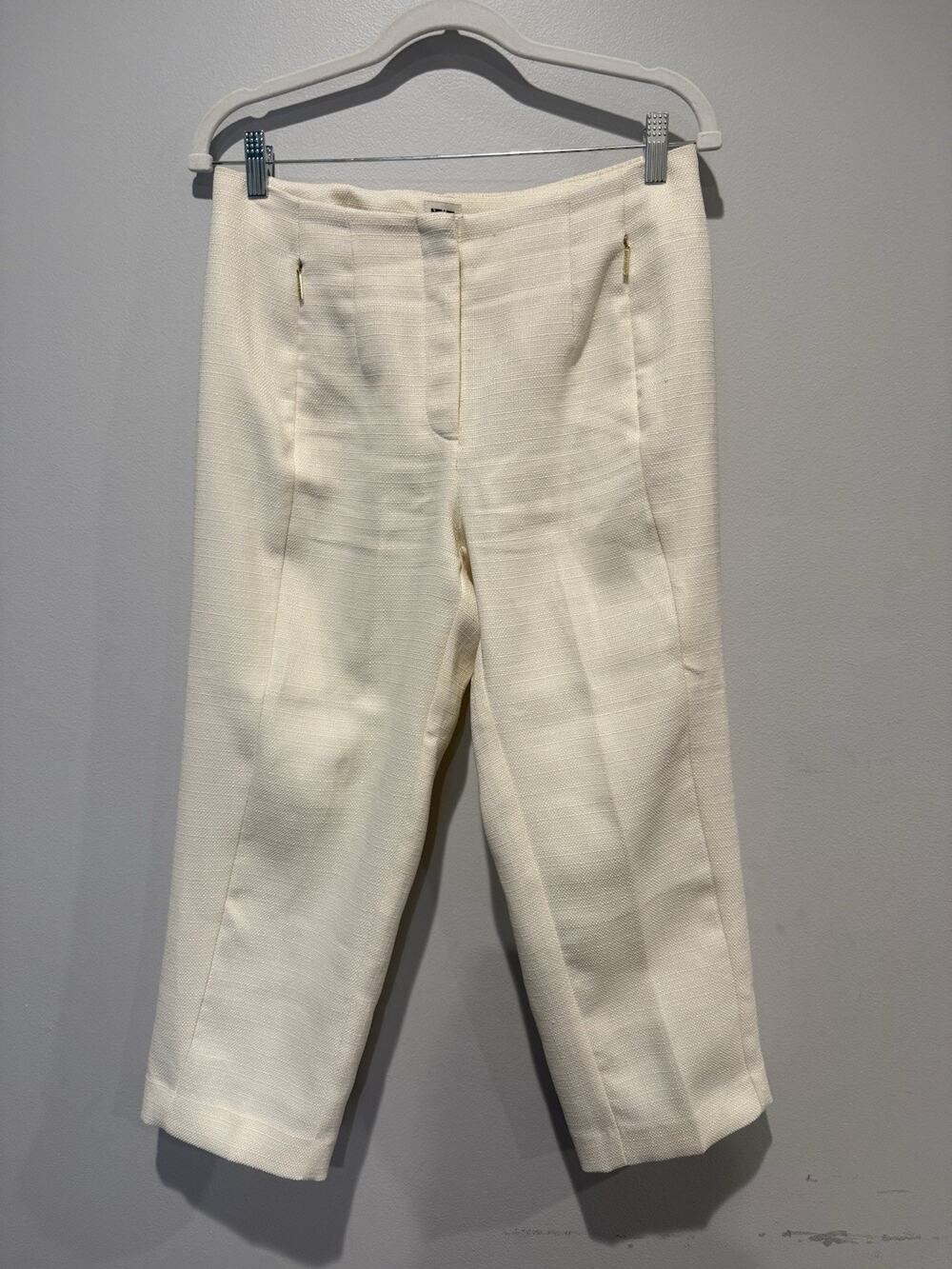 Anne Klein Women's Ivory Cream Textured Cropped Ankle Dress Pants Straight Leg 4